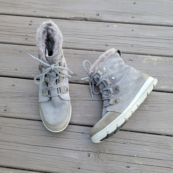 Sorel Explorer Joan Gray Suede Leather Lace-up Sneaker Winter Snow Ankle Boots - Picture 8 of 9